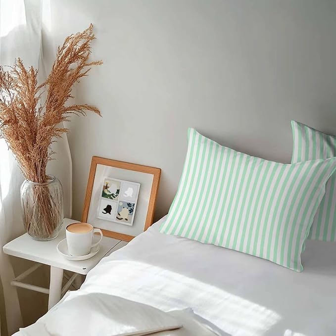 Lumbar Pillow Covers 20x12 Inch Set of 2, Green White Stripe Waterproof Outdoor Cushion Covers, Modern Minimalist Geometric Striped Decorative Pillowcases for Couch, Sofa, Bed, Garden, Patio