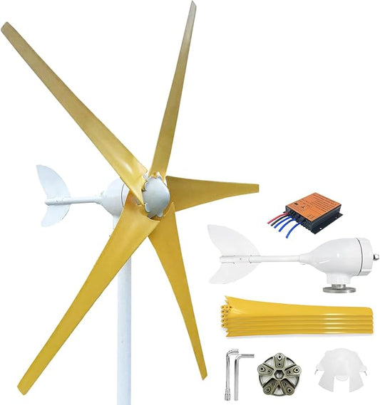 1200W Wind Turbine Generator Kit - 12V/24V/48V with MPPT Controller & 5 Durable Yellow Blades, Pure Copper Core, Ideal for Outdoor Power Generation