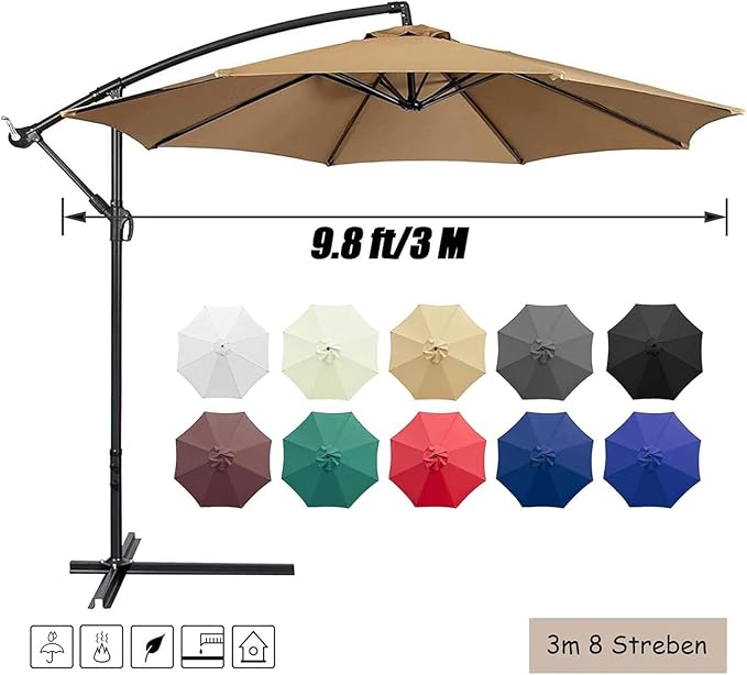 10ft Patio Umbrella Replacement Canopy 8 Ribs, Waterproof & Fade Resistant Market Umbrella Cover, Thickened Polyester Fabric for Backyard, Garden and Pool (Canopy Only) (Yellow)