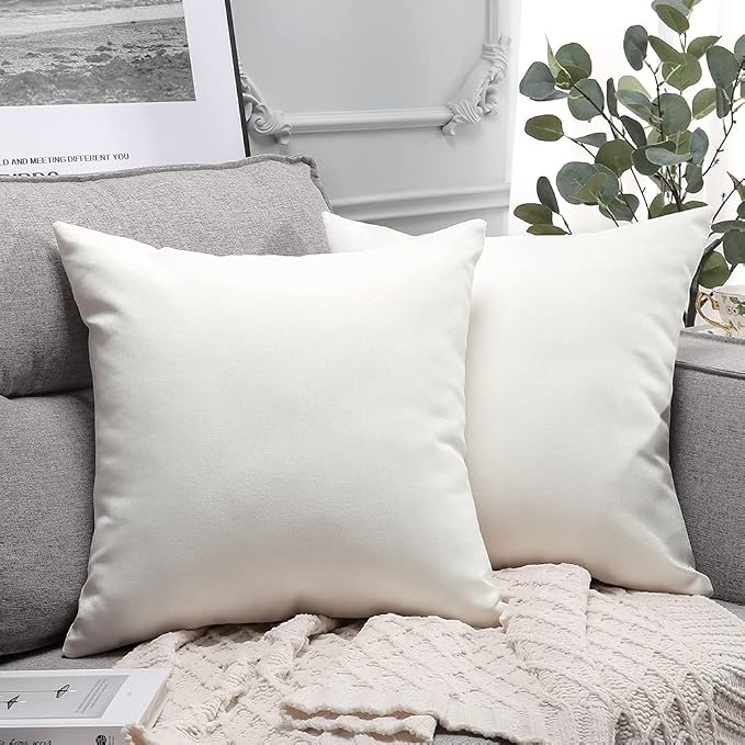 OTOSTAR Outdoor Waterproof Throw Pillow Covers 18x18 Inch Garden Decorative Pillow Covers Square Outdoor Pillowcase Cushion Case Patio Cushion Cases for Couch Tent Sofa Bench Decor Pack of 2 (White)
