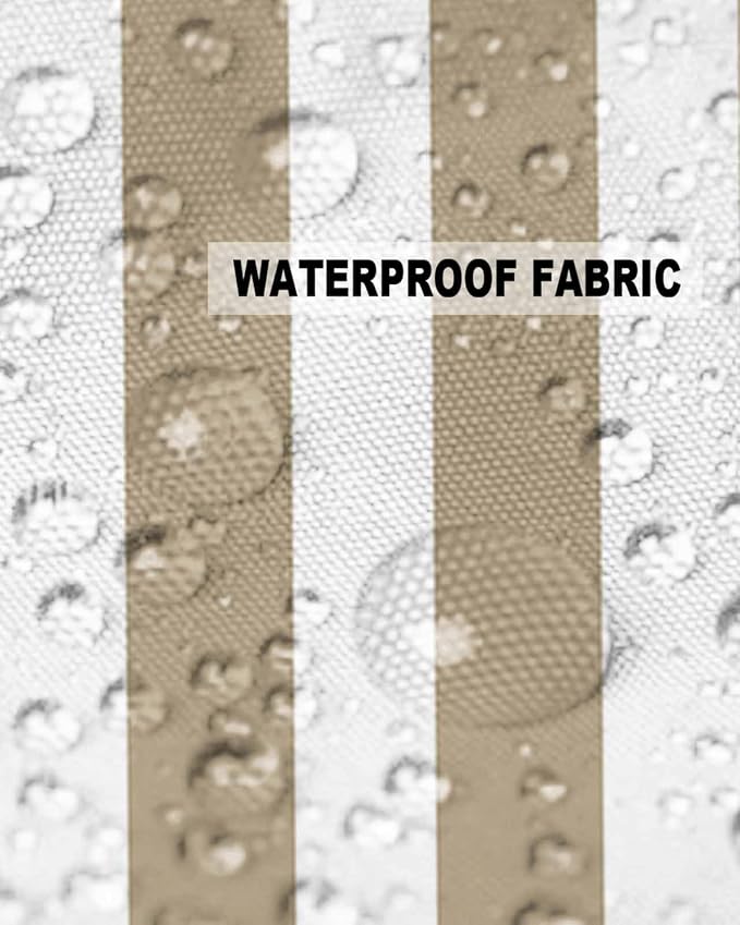Outdoor Waterproof Throw Pillow Covers 24x24in, Geometric Line Cushions for Garden Patio Furniture Chairs Set of 2, Khaki White Home Decor Couch Sofa Polyester Pillow Cases