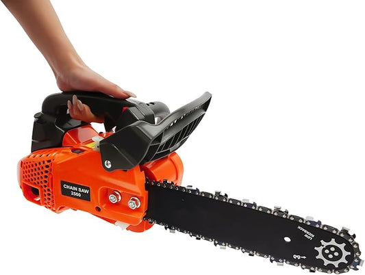 Gasoline Chainsaw, 25.4CC Two-Stroke 1.22Hp Gas Powered Chain Saw 11.8In Cutting Chainsaw with Guide Plate Cover & Protective Baffle, Top Handle Chain Saw for Wood Cutting Tree Trimming, 9000Rpm