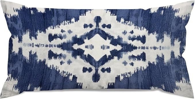 Set of 2 Navy Blue Grey and Beige Ikat Pattern Print Cushion Cover Case with Zipper 12x24in Canvas Pillow Cover Rectangle Pillow Case for Couch Bed Car Pub Coffee Bar Living Room Decoration