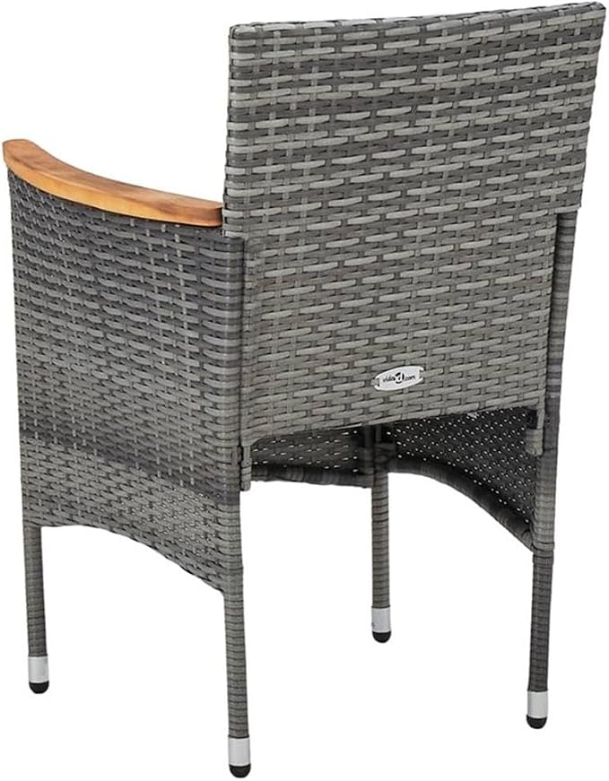 BOWERY HILL 3-Piece Patio Dining Set, Gray Poly Rattan and Acacia Wood, Weather-Resistant, Cushioned Seats, Oiled Finish, Modern Outdoor Table and Chairs for Garden, Balcony, or Terrace