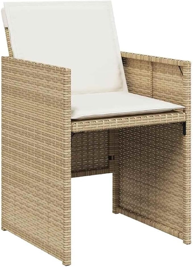 Afuera Living 9 Piece Patio Dining Set, Black and Beige Woven Design, Tempered Glass Table, Powder-Coated Finish, UV Resistant, Foldable Chairs with Washable Cushions, Outdoor Garden Furniture for 8