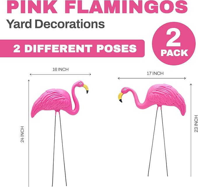 4E's Novelty 2 Pink Flamingos Yard Decorations - Extra Large 24" Flamingos Yard Ornaments - Pink Flamingos for Yard Sculptures & Statues - Lawn Flamingos Outdoor Garden Decor, Weather Resistant