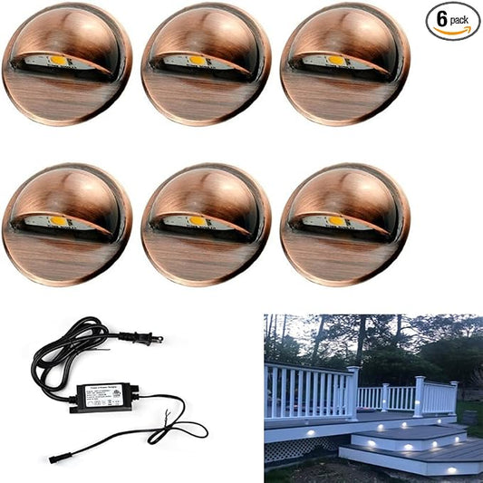 Pack of 6 LED Deck Lights kit Outdoor Garden Yard Decoration Lamp Recessed Landscape Pathway Step Cool White Lighting, Bronze