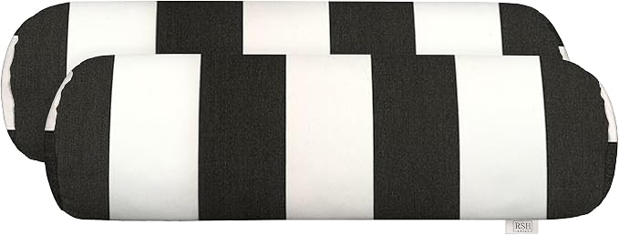 RSH Décor Sunbrella Neck Roll Pillows – Set of 2 | 20” x 6” | Outdoor Decorative Pillow for Patio, Porch, Beachhouse, Lakehouse, Boat | Water & Fade-Resistant Fabric |Classic Black & White Stripe