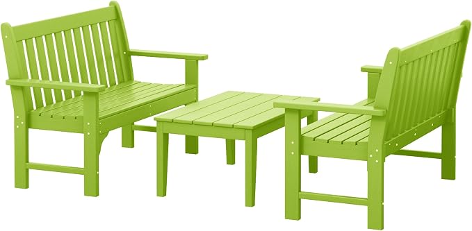 WestinTrends Malibu 3-Piece HDPE Outdoor Patio Furniture Couch and Coffee Table Set, Lime