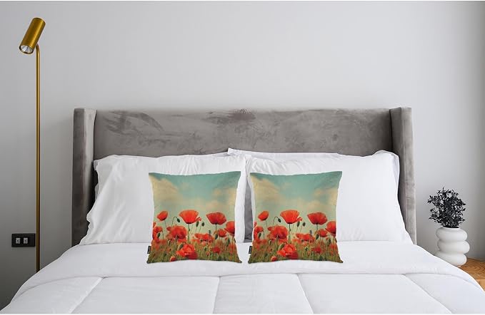 Swono Poppy Bed Pillow Covers, Vintage Blossom Red Roses Poppies Flied Decorative Throw Pillow Cover Cushion Case for Sofa Bed Living Room Farmhouse Decorations, 18"X18" 2 Pieces Pillowcases