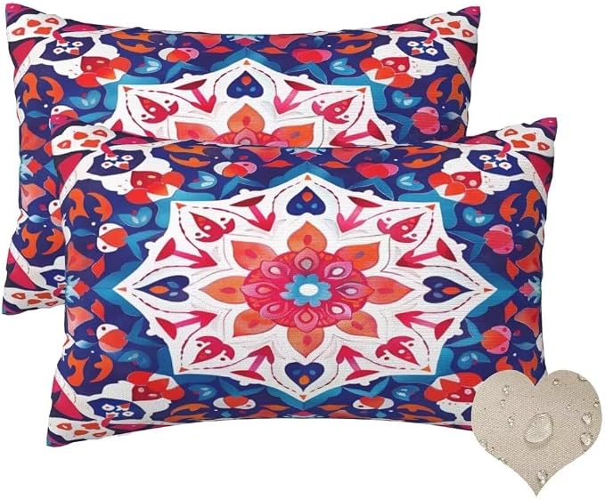 Outdoor Pillows Waterproof Set of 2 Outdoor Pillow Covers 16x24 Inch, Ethnic Throw Pillows Vintage Pillow Covers, Garden Decorative Pillows Outdoor Pillows for Patio Furniture Car Home Decor -hs245