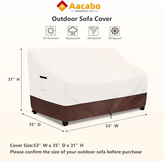 Outdoor Couch Covers,53 Inches Outdoor Sofa Cover, Waterproof Patio Furniture Cover,Furniture Covers for Patio Seating (Beige)