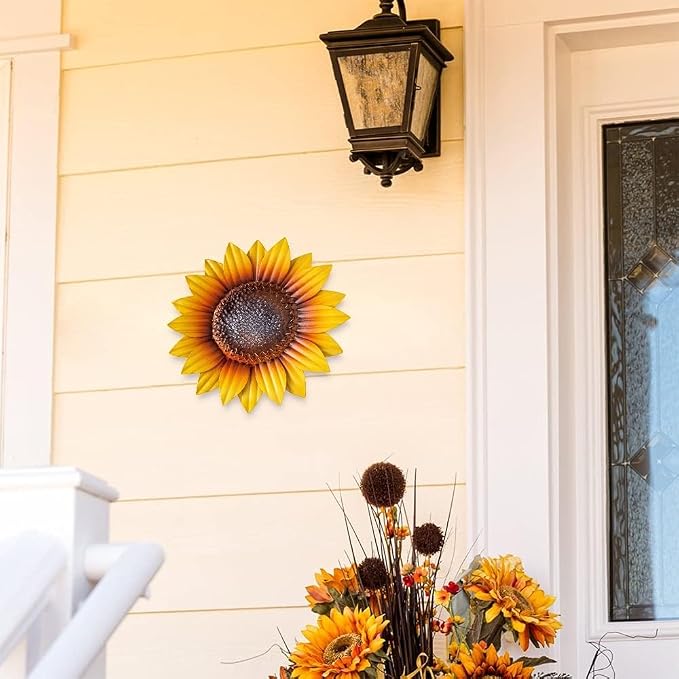 YEAHOME Sunflower Wall Decor - 9'' Metal Flower Wall Art Decorations 3 PACK Spring Yard Garden Sunflower Decor Hanging for Kitchen, Bathroom, Bedroom, Set of 3 Handmade Gift for Home, Indoor, Outdoor