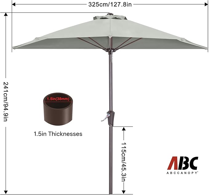 ABCCANOPY Patio Umbrella 11FT - Outdoor Half Umbrellas for Patio, Backyard, Garden, Deck (Ash Gray)