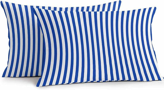 Lumbar Pillow Covers 20x12 Inch Set of 2, Navy Blue Stripe Waterproof Outdoor Cushion Covers, Modern White Vertical Striped Geometric Decorative Pillowcases for Couch, Sofa, Bed, Garden, Patio