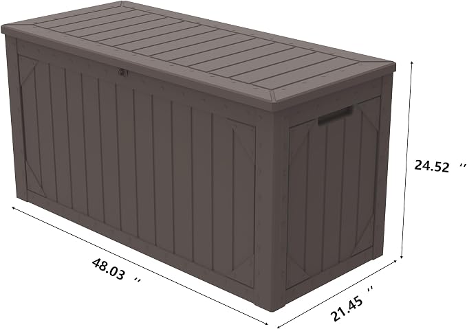 Outdoor Storage Box 100GAL Waterproof Resin Deck Box,UV-Resistant Lockable Package Delivery Bin for Garden Tools,Large Patio Outside Cushions,Pool Accessories Supplies,Chest,Furniture,Brown