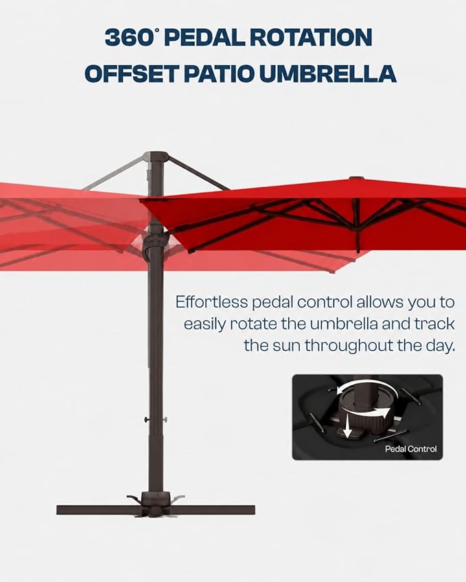 9x9 FT Square Cantilever Umbrella,Easy Tilt, Fade Resistant & 360° Rotation, Offset for Pool Deck Backyard Patiored (Base not Included)