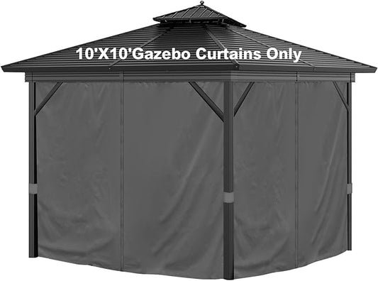 10'x10' Privacy Gazebo Curtains Outdoor Waterproof, 4-Panel Sidewall Curtains Universal Replacement with Zipper for Patio, Backyard, Garden (Grey)