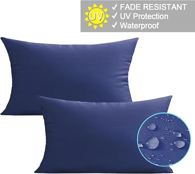 VAKADO 12X20 Throw Pillow Covers Decorative Outdoor Waterproof DarkBlue Outside Patio Furniture Cushion Cases Decor for Garden Bench Porch Couch Tent Set of 2