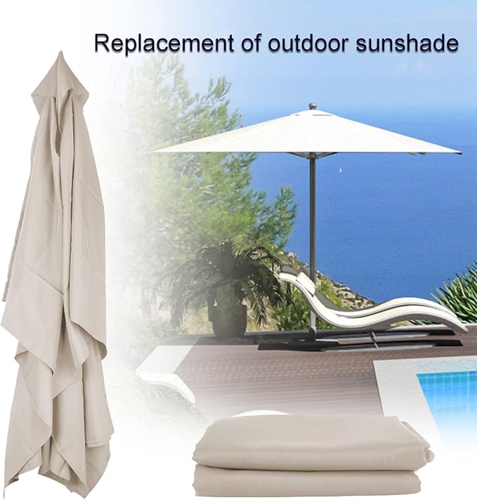 TITA-DONG Rectangular Umbrella Canopy Replacement 6 Ribs, Fade Replacement Umbrella Canopy, Heavy Duty Polyester Fabric Outdoor Shade Canopy Cover for Market Table Cantilever Parasol Top Cover(Milky