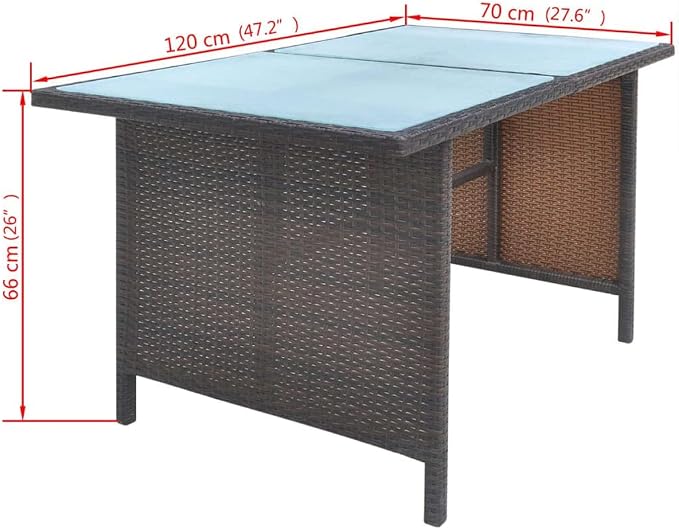 6-Piece Outdoor Dining Set, 7-Person PE Rattan Patio Furniture Set with Rectangular Frosted Glass Table and Cushions, Brown Wicker Sectional for Garden and Terrace