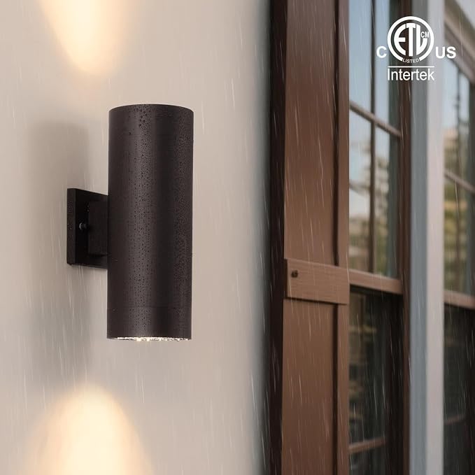 mirrea 12" Modern Outdoor Porch Light 2 Lights, 2 Pack, Oil Rubbed Bronze | Aluminum cylinder exterior fixtures, tempered glass cover, waterproof wall sconce & patio light for outdoor use.