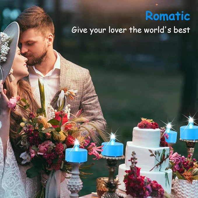Flameless Tea Lights Candles, Battery Operated Led Electric Fake Candle, 50 Pack Realistic Flickering Votive Tealight Bulk, Long Lasting 200+ Hours,for Wedding Party Home Decorations (Blue)