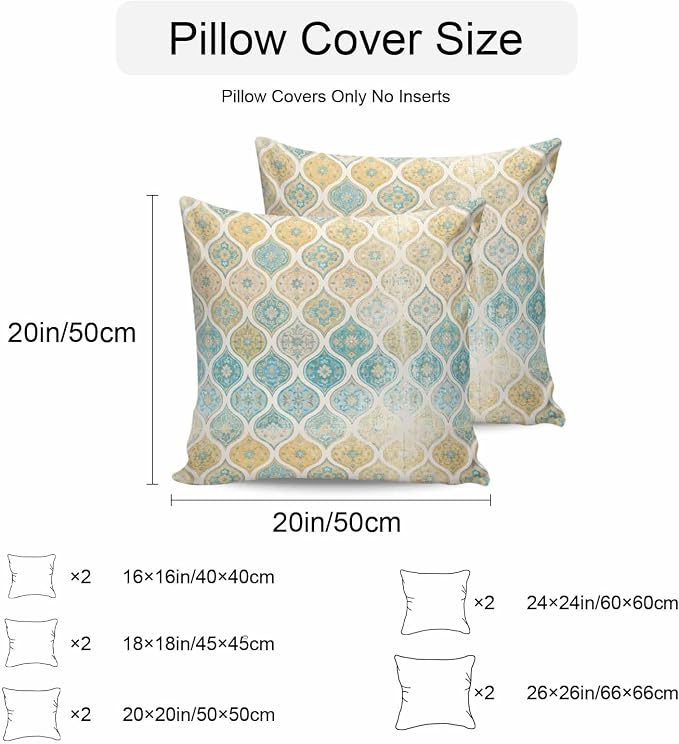 Turquoise Yellow Boho Outdoor Pillow Covers 24x24 Inch Throw Pillow Covers Set of 2 Waterproof Decorative Pillow Cases Southwest Aztec Abstract Geometric Cushion Covers for Patio Furniture Garden