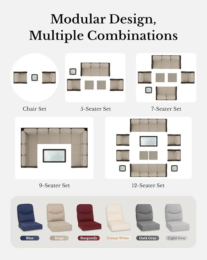 HILLGA Luxury Outdoor Patio Furniture Set with 6-Inch Thick Cushions, High Back Wicker Swivel Rocker Chairs, 3 Pcs All Weather Chairs Set for Small Porch, Deck and Sunroom, Gray (V3)