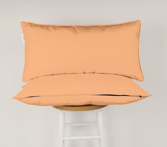 Indoor/Outdoor Polyester Fabric Lumbar Pillow Cover, All-Weather Waterproof Rectangular Cushion Case for Patio Furniture, 16 x 24 Set of 2 -Light Peach