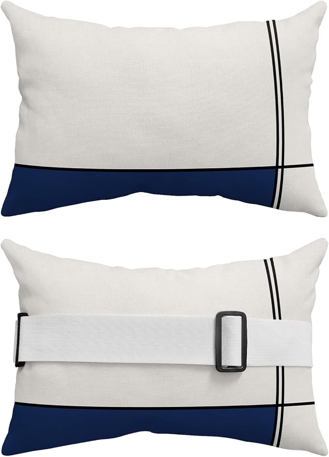 Outdoor Pillows Covers with Inserts Abstract Gemoetric Art Navy Blue Color Block Waterproof Recliner Pillow with Adjustable Strap Throw Pillows for Patio Furniture Pool Lounge Chair, 11x16 inch, 1PCS