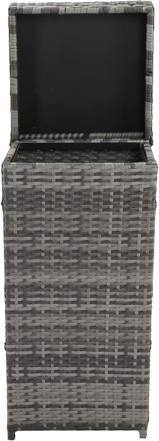 Rattan Trash Can, Deck Storage Box,Rattan Pool Storage Box with Lid & Top Cover Iron Frame, Garden Deck Bin Storage Bench Deck Box for Garden, Backyard, Pool (Grey)