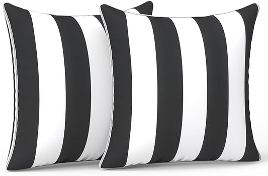 LVTXIII Outdoor Throw Pillows 20x20 Patio Waterproof Square Pillows with Piping Fade Resistant Accent Pillow for Spring Summer Garden Decoration, Set of 2, Cabana Black