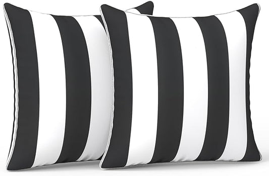 LVTXIII Outdoor Pillow Covers Set of 2, Patio Waterproof Throw Pillow Cases Fade Resistant Accent Pillow Covers for Spring Summer Garden Decoration, 20x20 Inch, Cabana Black