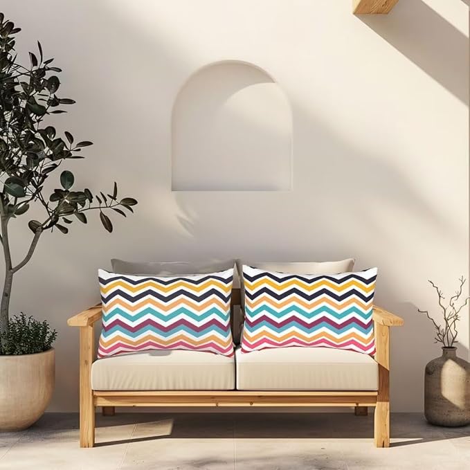 Outdoor Pillows Waterproof Set of 2 Outdoor Pillow Covers 16x24 Inch, Striped Throw Pillows Vintage Pillow Covers, Garden Decorative Pillows Outdoor Pillows for Patio Furniture Car Home Decor -hs304