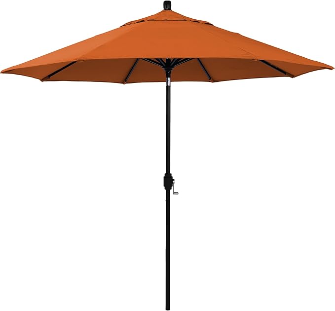 California Umbrella 12-Year-Non-Fading, 9Ft Premium Sunbrella Patio Umbrella, Hand-Crank, Button-Tilt, Black Frame, Tuscan Fabric