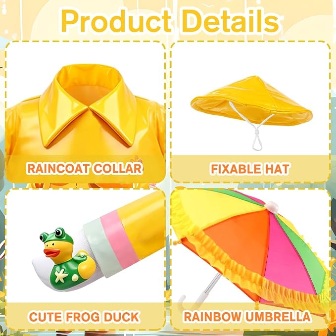 Raincoat Porch Goose Outfits with Umbrella Hat Frog for 23" Porch Goose Holiday Outdoor Garden Patio Yard Lawn Art Decoration