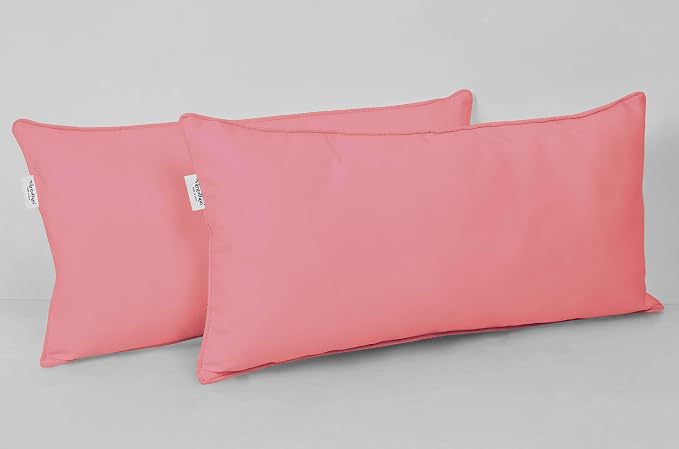 Indoor/Outdoor Polyester Fabric Lumbar Pillow Cover, All-Weather Waterproof Rectangular Cushion Case for Patio Furniture, 12 x 18 Set of 2 -Rose Pink