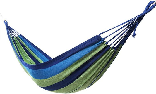 Double Camping Hammock Canvas Outdoor Portable Swing Hammock for Adults and Widened Thickened Blue Canvas for Travel and Patio Use
