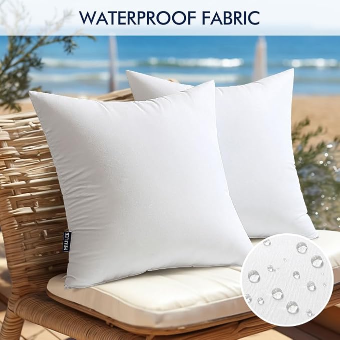 MIULEE Pack of 2 Outdoor Waterproof Throw Pillow Cover Linen 18x18 inch Orange with 2 Pack of Outdoor Pillow Inserts