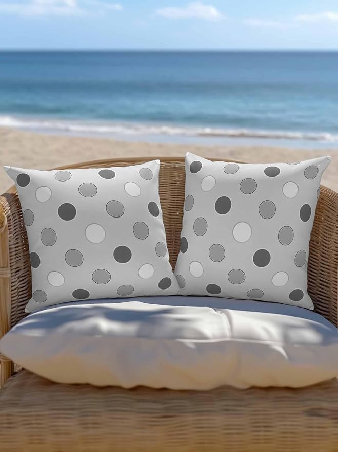 Waterproof Outdoor Pillow Set of 2 Grey Polka Dots Decorative Throw Pillows Cover & Insert 16x16 Inch Pillowcase Funny Circles Spots Square Pillows for Couch Sofa Bed Patio Furniture Indoor Outdoor