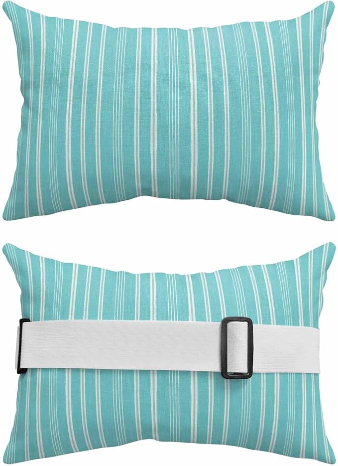 Pack of 2 Outdoor Lumbar Pillow Covers 11x16 Inch, Teal Blue Striped Waterproof Throw Pillow Covers Set, Farmhouse Stripes Modern Vintage Indoor&Outdoor Decorative Cushion Cases for Patio Porch Car
