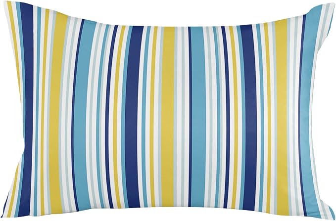 Blue Yellow Striped Outdoor Waterproof Pillow Covers, Farmhouse Navy Blue Ombre Stripes Decorative Rectangle Throw Pillowcase Sofa Cushion Sham for Patio/Couch/Chair, 20"x12" 2 Pack