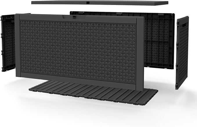 121 Gallon Outdoor Deck Box, Lockable Large Deck Box Waterproof Resin Storage Bin with Lid for Patio Furniture Cushions Garden Tools (Black, 121 Gallon)