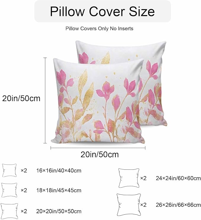 Vandarllin Outdoor Throw Pillows Covers 20x20 inch Set of 2 Waterproof Pink Yellow Flowers Decorative Zippered Cushion Covers for Patio Furniture, Wildflowers Lumbar Pillowcases