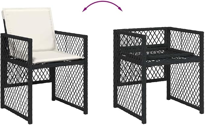 Garden Dining Set Black, Cream White 11 Piece Outdoor Table and Chairs for Patio Backyard with UV Resistant Poly Rattan Wood Table Foldable Storage