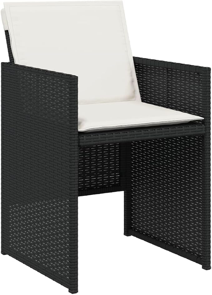 13 Piece Patio Dining Set with Cushions Black Poly Rattan Outdoor Furniture Table and 8 Chairs with Foldable Backrest for Garden Backyard Deck Entertaining Folding Design Removable Cover Acacia Wood