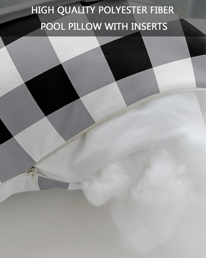 Outdoor Pillows Covers with Inserts Vintage Farmhouse Black White Buffalo Check Plaid Waterproof Pillow with Adjustable Strap Throw Pillows for Patio Furniture Recliner Lounge Chair, 11x16 inch, 1PCS
