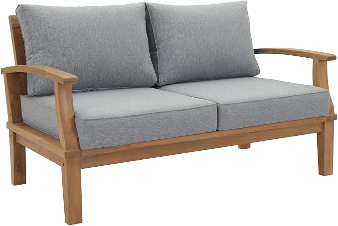 Modway EEI-1144-NAT-GRY-SET Marina Premium Grade A Teak Wood Outdoor Patio Loveseat, Natural Gray