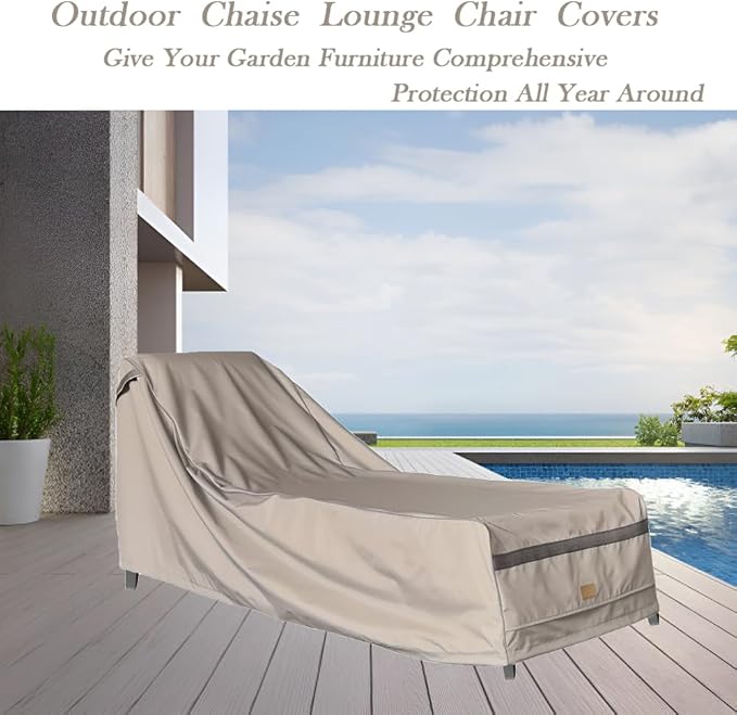 Patio Chaise Lounge Cover Waterproof , Heavy Duty Outdoor Lounge Chair Covers , Beige Durable Patio Furniture Covers , 1 Pack , 78L*34W*30H inch
